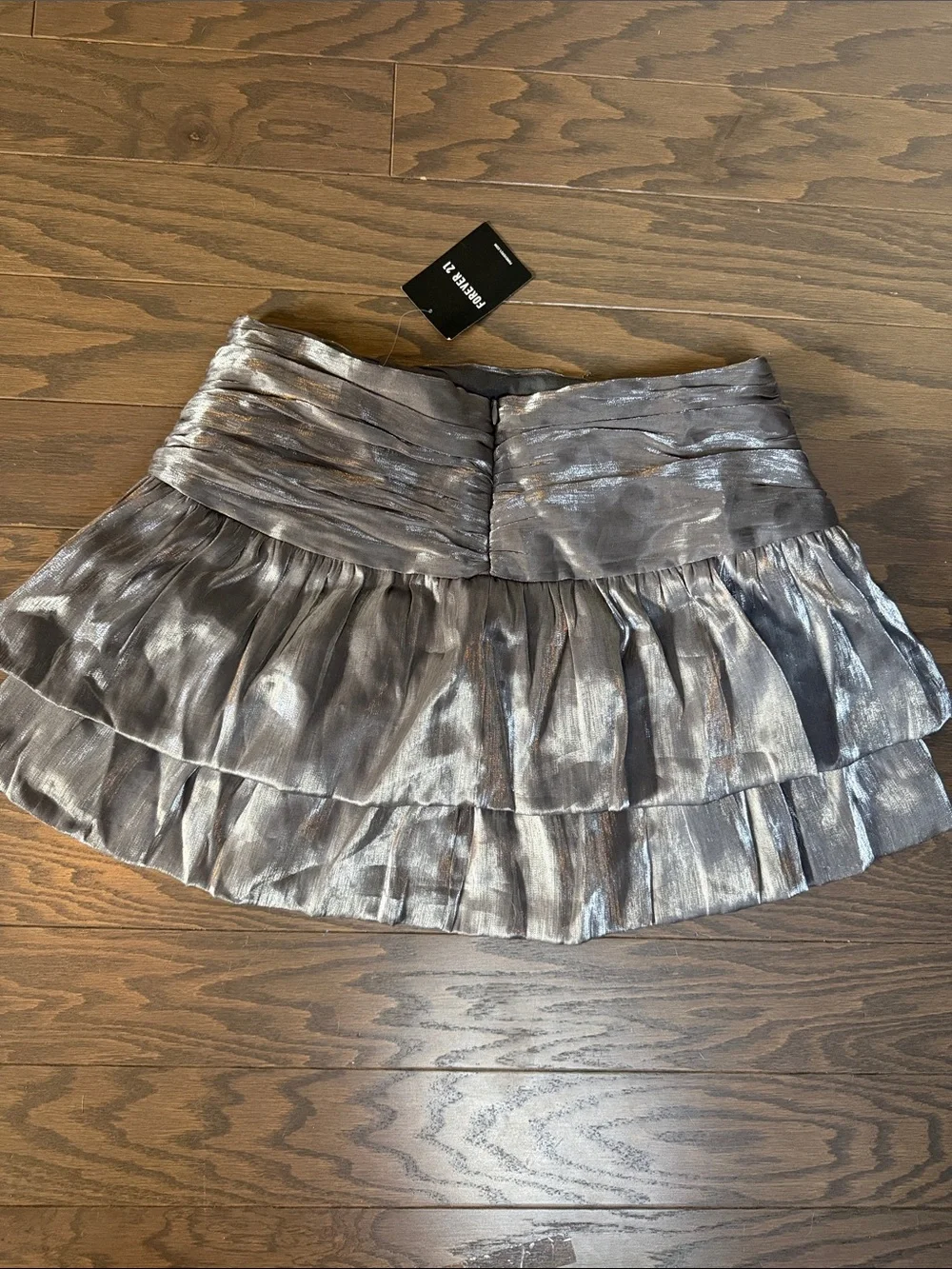 Forever 21 Metallic Silver Tiered Ruffle Mini Skirt